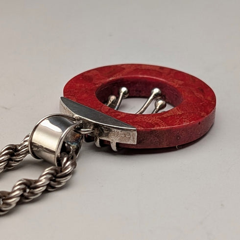 ヴィンテージ レッドコーラル&純銀 ペンダント 純銀ネックレス付き